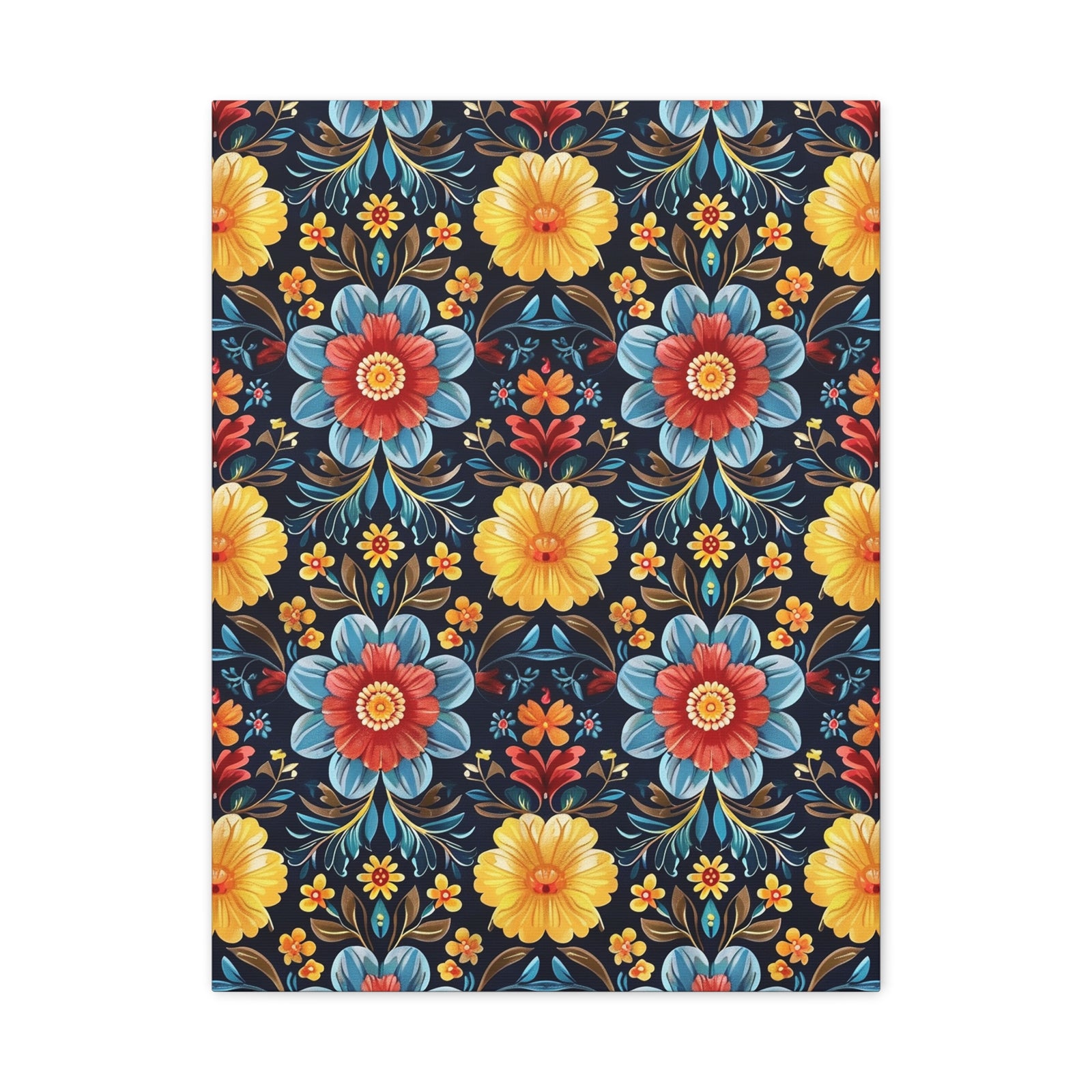 Mexican Floral Fiesta Pattern 046 - 18 in x 24 in Matte Canvas, Stretched, 1.25 in