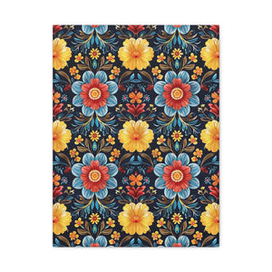 Mexican Floral Fiesta Pattern 046 - 18 in x 24 in Matte Canvas, Stretched, 1.25 in