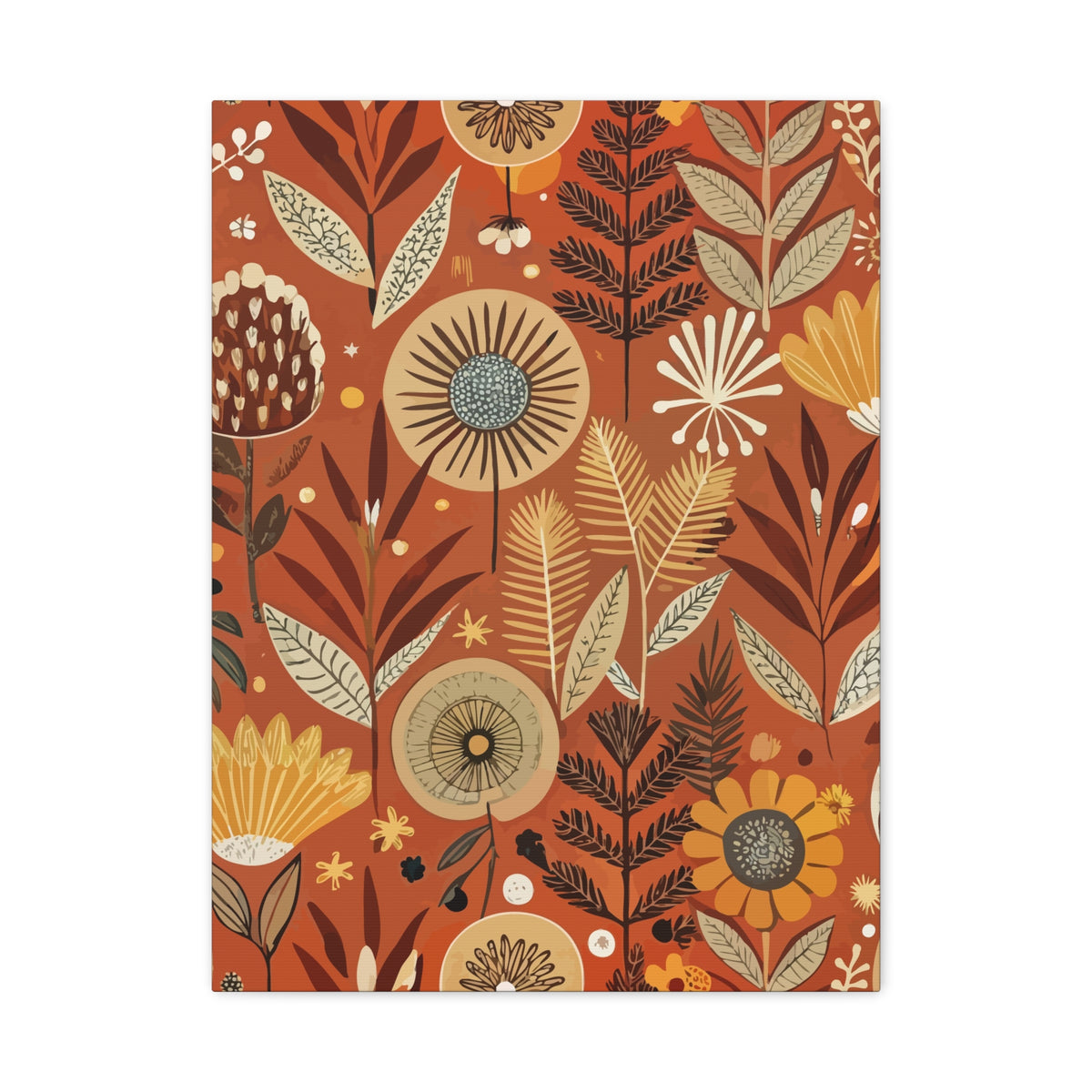 Folk Floral Pattern, African Inspired 02 - 18 in x 24 in Matte Canvas, Stretched, 1.25 in