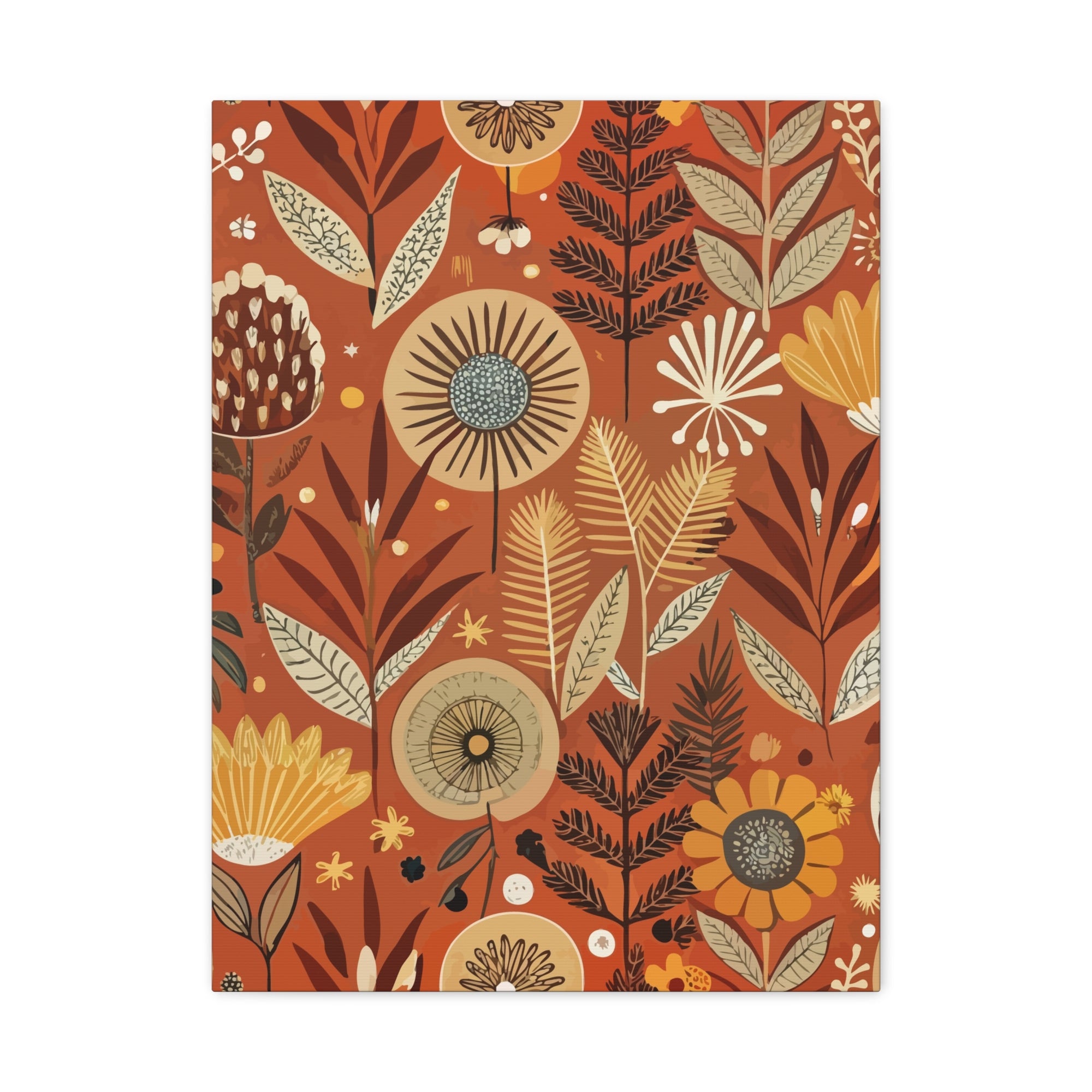Folk Floral Pattern, African Inspired 02 - 18 in x 24 in Matte Canvas, Stretched, 1.25 in