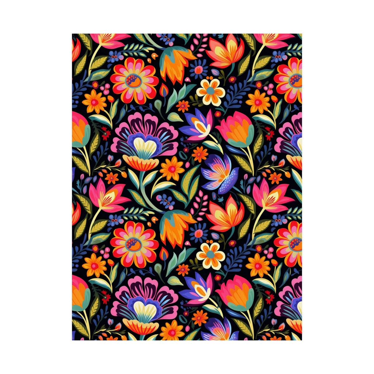 Mexican Floral Fiesta Pattern 052 - 18 in x 24 in Matte Poster