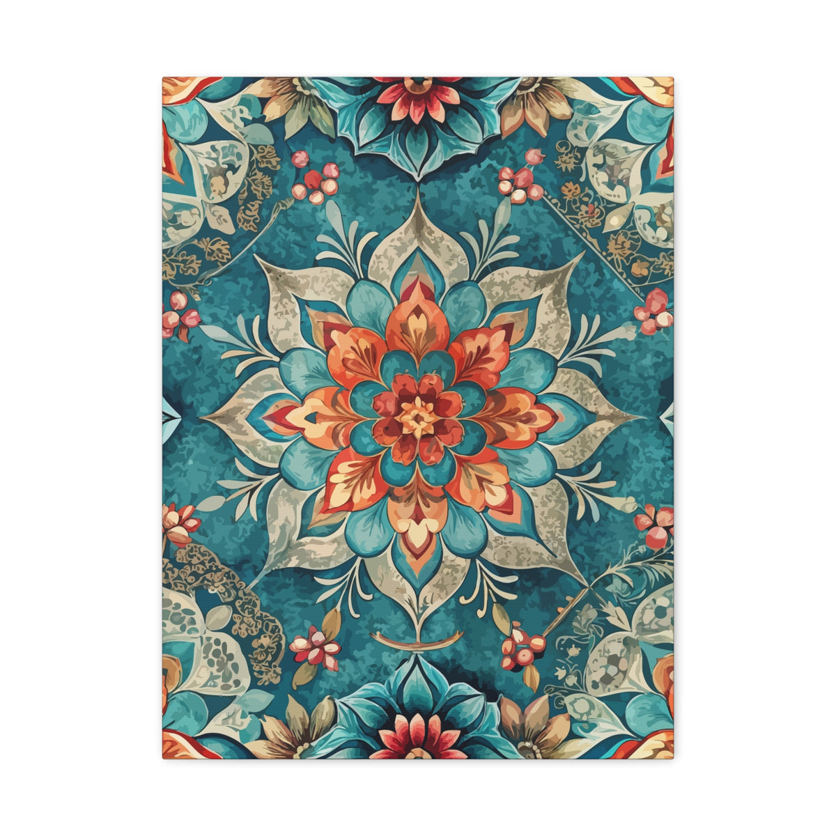 Folk Floral Pattern, Moroccan Inspired 04 - 18 in x 24 in Matte Canvas, Stretched, 1.25 in