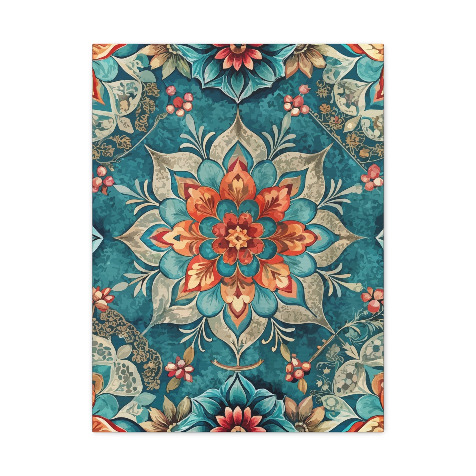 Folk Floral Pattern, Moroccan Inspired 04 - 18 in x 24 in Matte Canvas, Stretched, 1.25 in