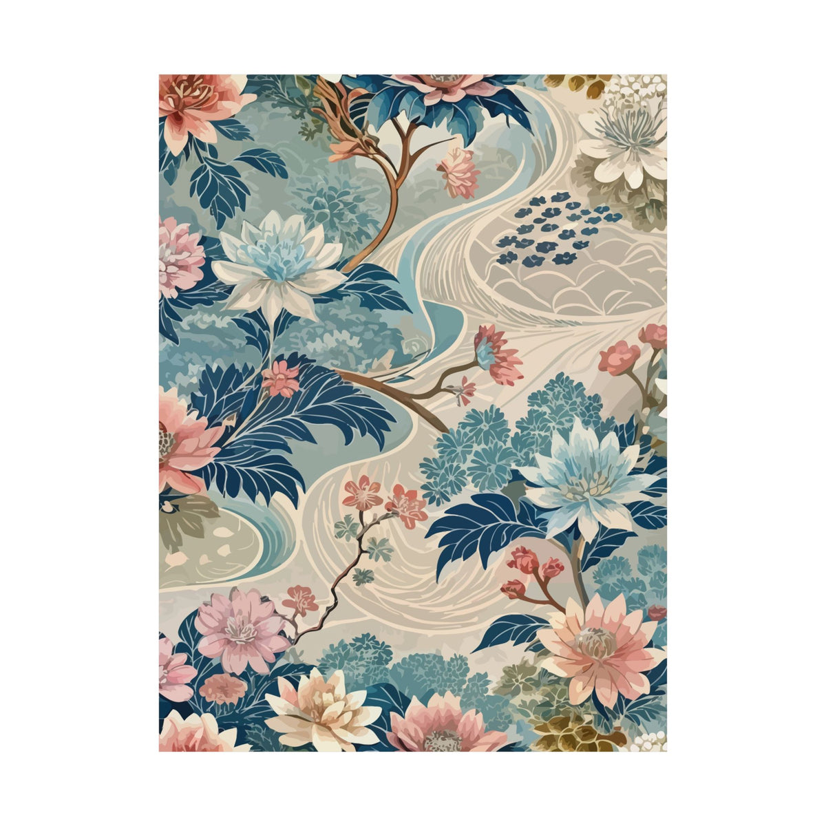 Folk Floral Pattern, Japanese Inspired 05 - 18 in x 24 in Matte Poster
