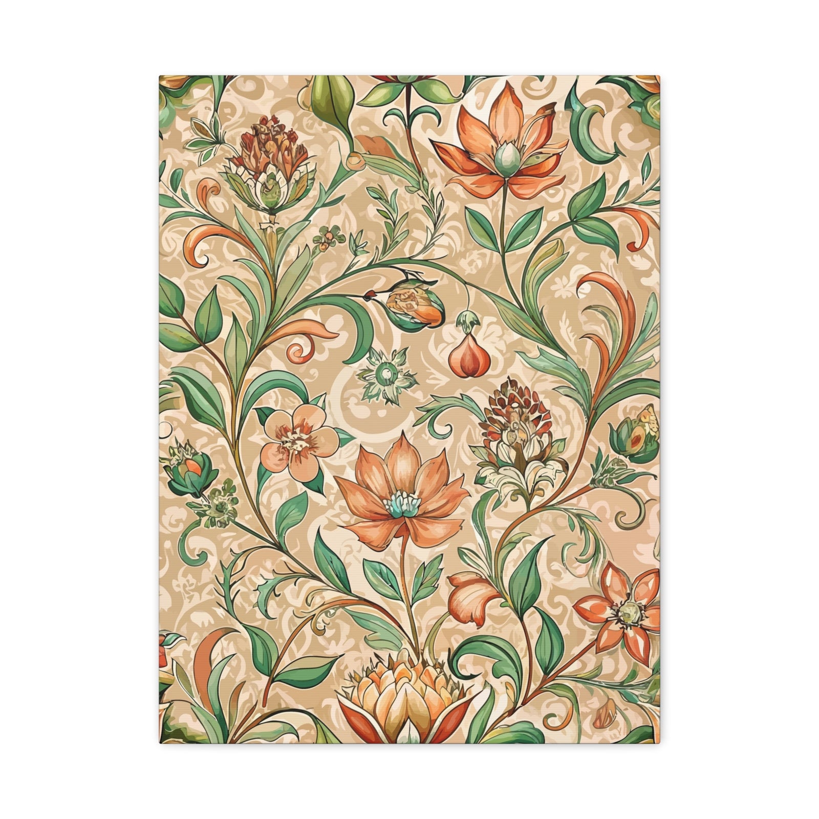 Folk Floral Pattern, Middle Eastern Inspired 02 - 18 in x 24 in Matte Canvas, Stretched, 1.25 in