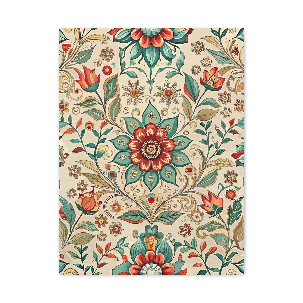 Folk Floral Pattern, Moroccan Inspired 02 - 18 in x 24 in Matte Canvas, Stretched, 1.25 in