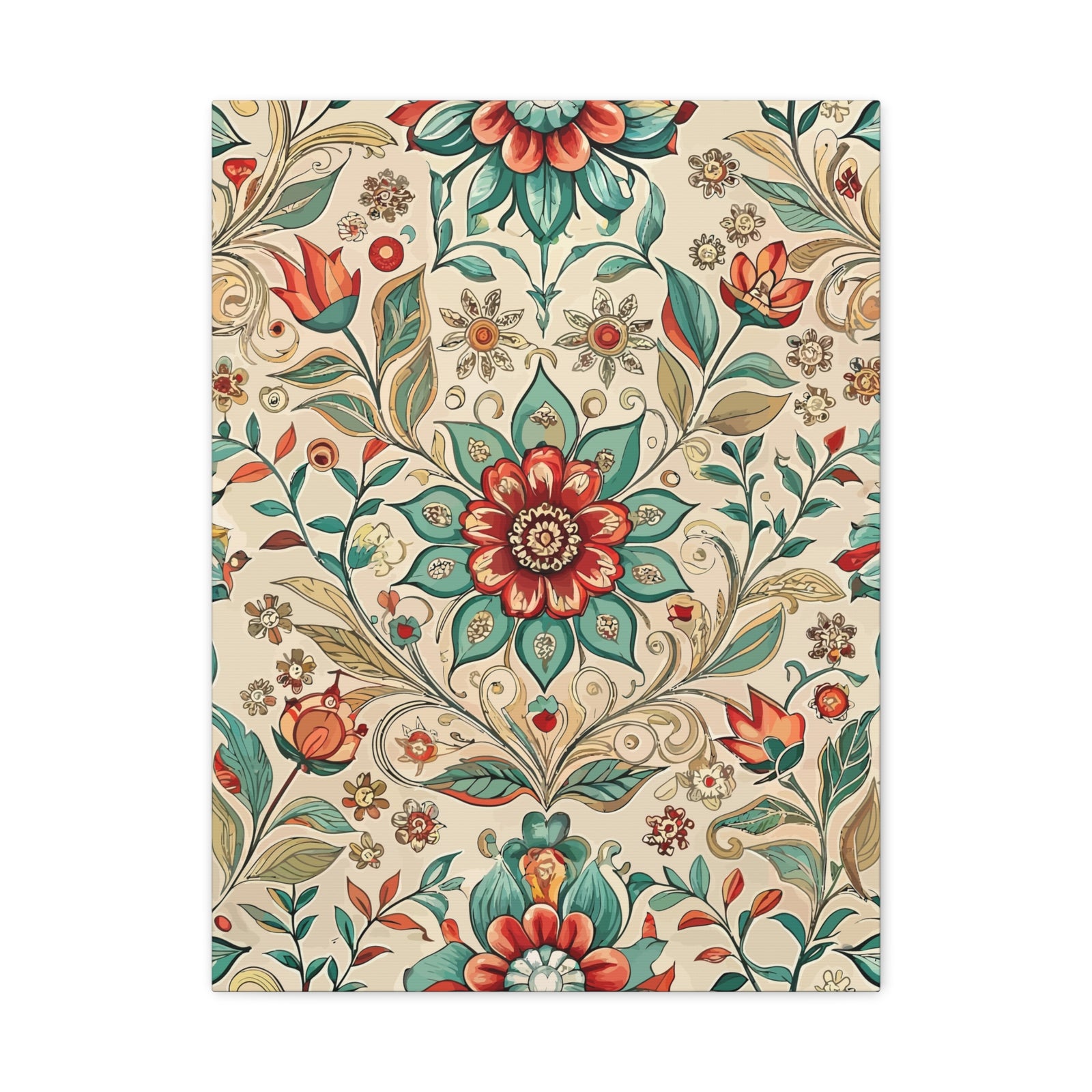 Folk Floral Pattern, Moroccan Inspired 02 - 18 in x 24 in Matte Canvas, Stretched, 1.25 in