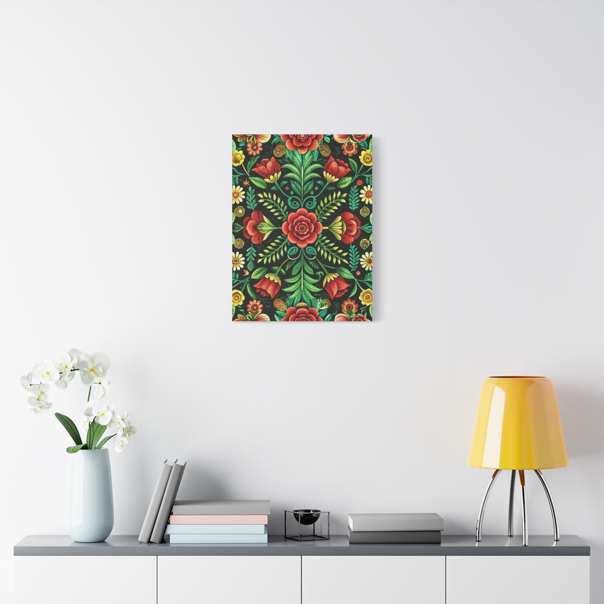 Folk Floral Pattern, Hungarian Inspired 06 - 18 in x 24 in Matte Canvas, Stretched, 1.25 in