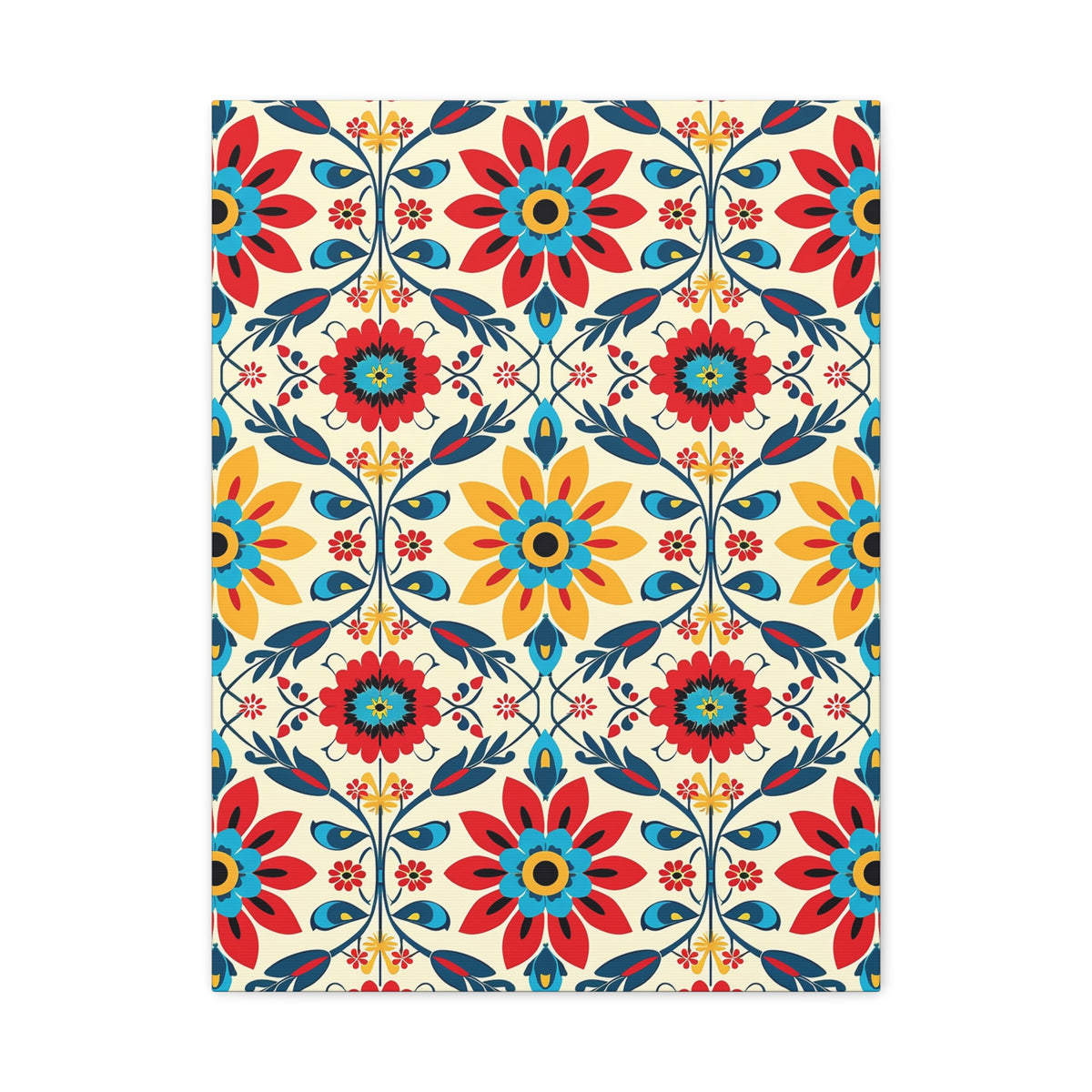 Mexican Floral Fiesta Pattern 041 - 18 in x 24 in Matte Canvas, Stretched, 1.25 in