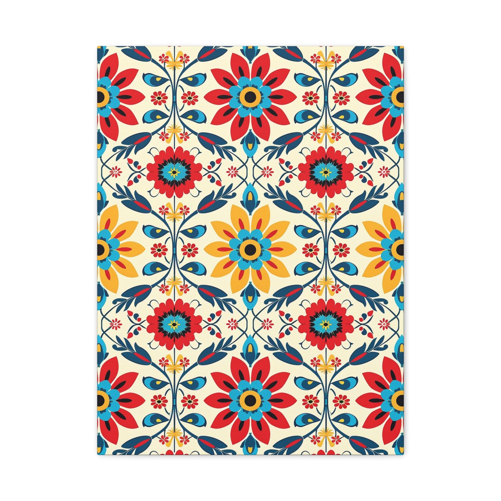 Mexican Floral Fiesta Pattern 041 - 18 in x 24 in Matte Canvas, Stretched, 1.25 in