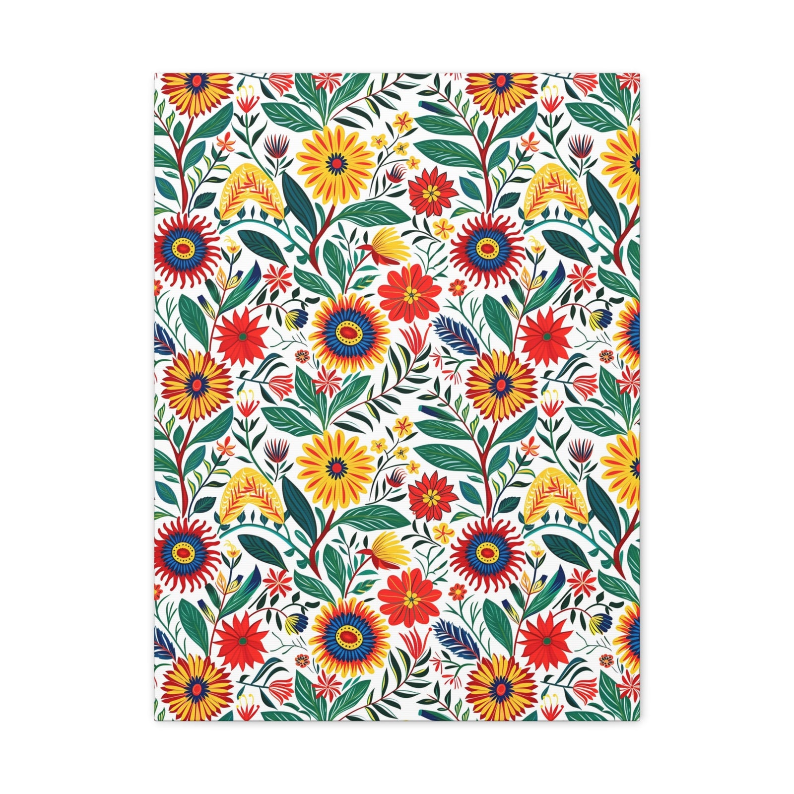 Mexican Floral Fiesta Pattern 023 - 18 in x 24 in Matte Canvas, Stretched, 1.25 in