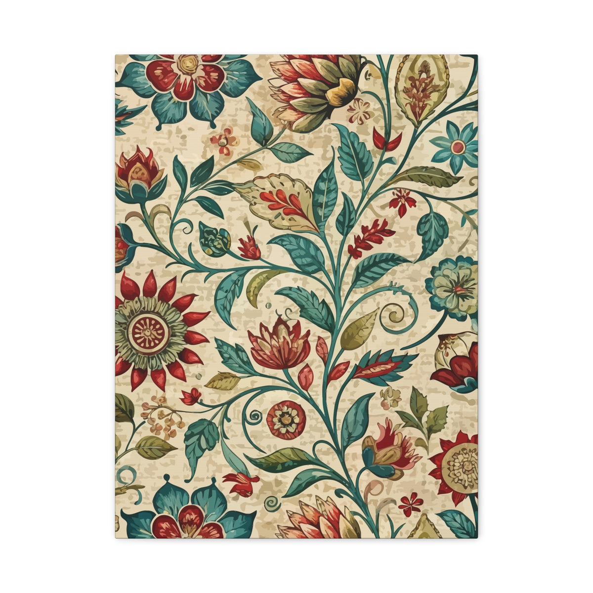 Folk Floral Pattern, Indian Inspired 06 - 18 in x 24 in Matte Canvas, Stretched, 1.25 in