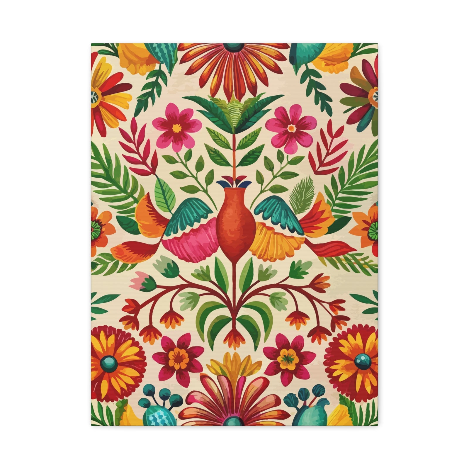 Folk Floral Pattern, Mexican Inspired 03 - 18 in x 24 in Matte Canvas, Stretched, 1.25 in