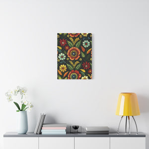 Folk Floral Pattern, Serbian Inspired 02 - 18 in x 24 in Matte Canvas, Stretched, 1.25 in