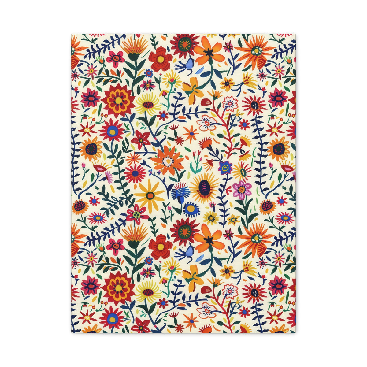 Mexican Floral Fiesta Pattern 011 - 18 in x 24 in Matte Canvas, Stretched, 1.25 in