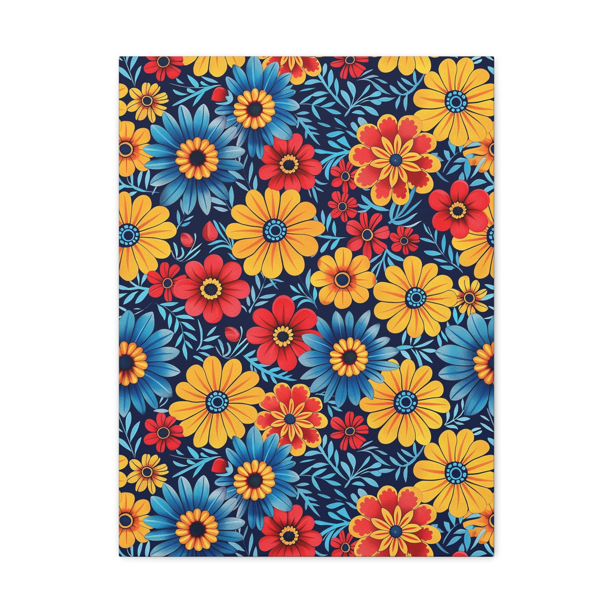 Mexican Floral Fiesta Pattern 045 - 18 in x 24 in Matte Canvas, Stretched, 1.25 in