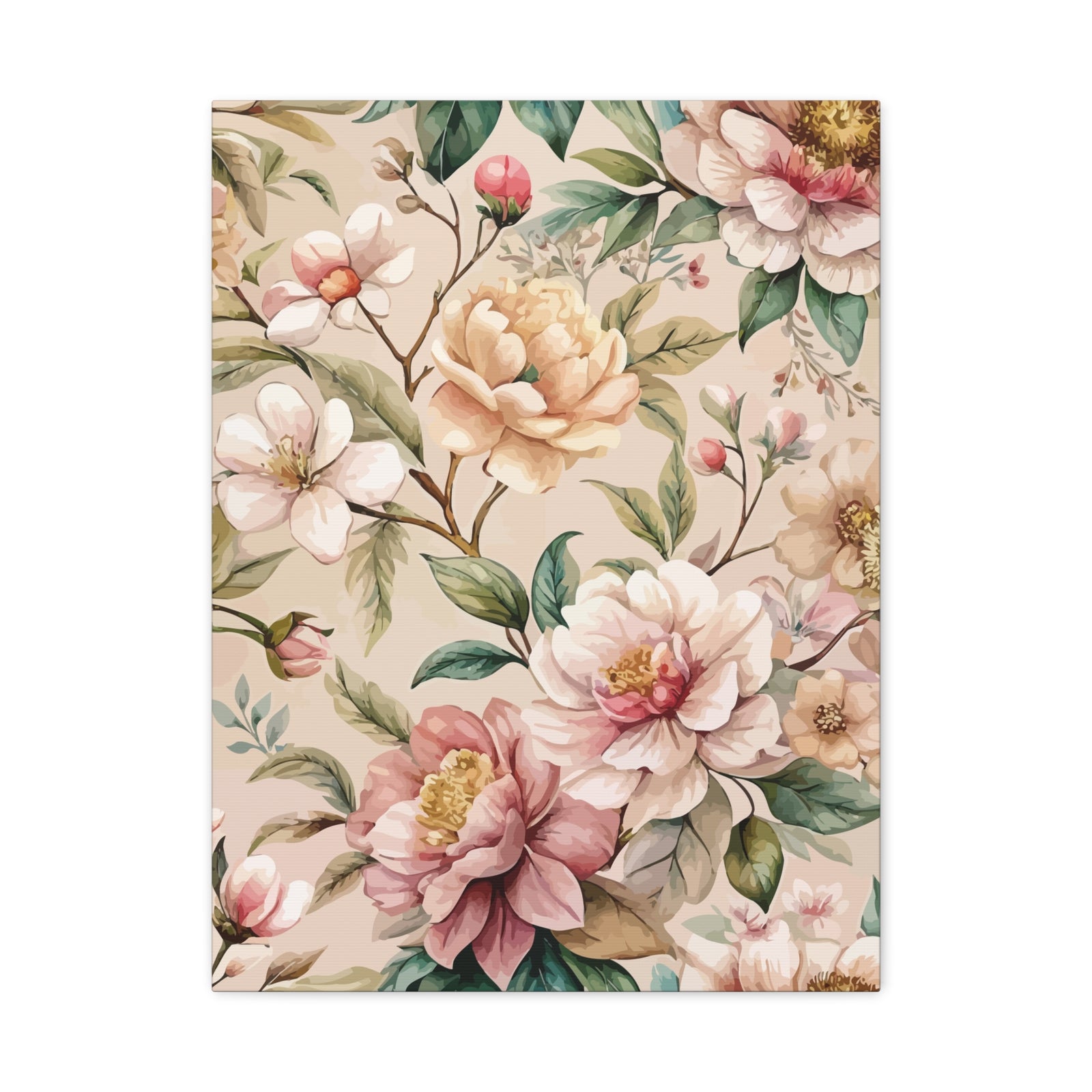 Folk Floral Pattern, Japanese Inspired 01 - 18 in x 24 in Matte Canvas, Stretched, 1.25 in