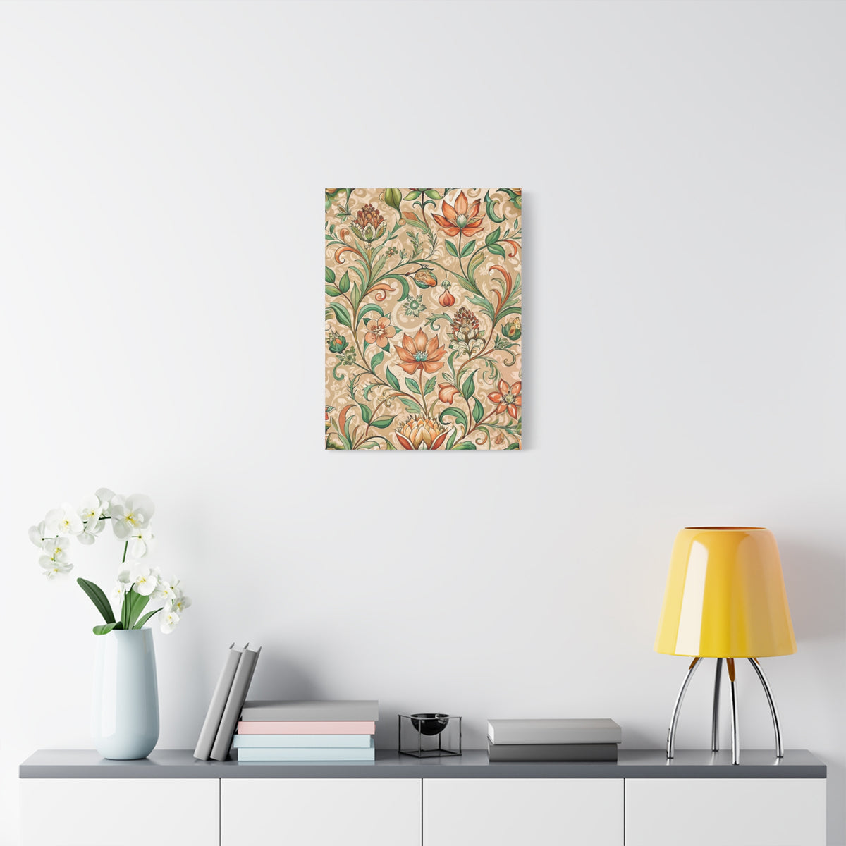 Folk Floral Pattern, Middle Eastern Inspired 02 - 18 in x 24 in Matte Canvas, Stretched, 1.25 in