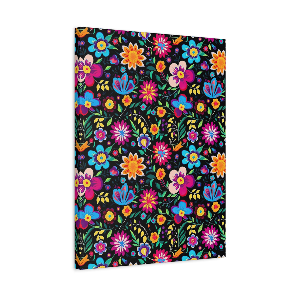 Mexican Floral Fiesta Pattern 034 - 18 in x 24 in Matte Canvas, Stretched, 1.25 in