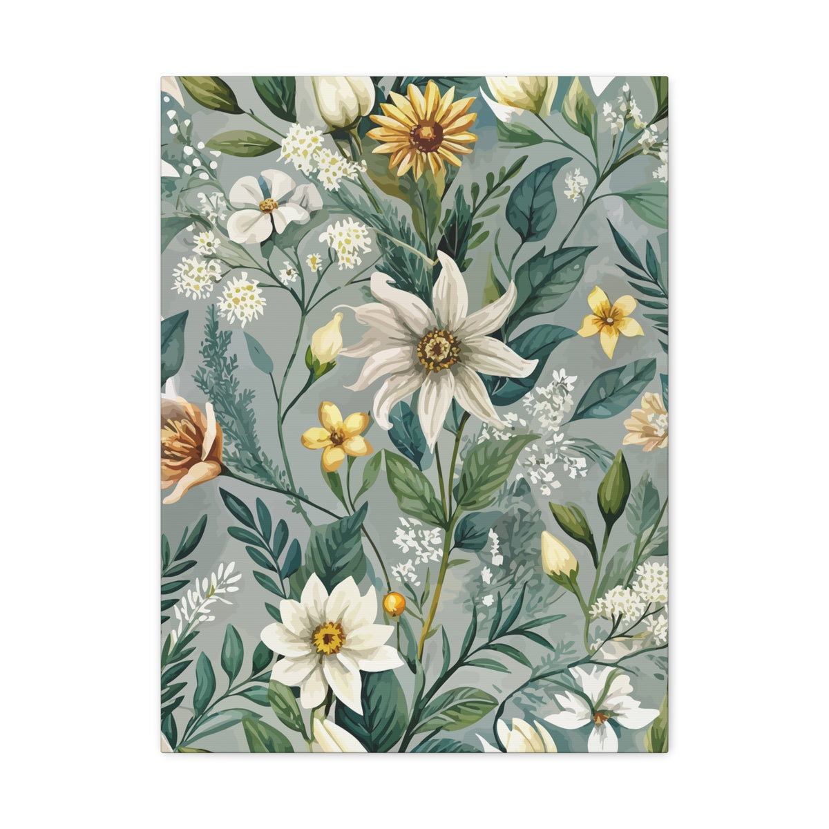 Folk Floral Pattern, Alpine Inspired 03 - 18 in x 24 in Matte Canvas, Stretched, 1.25 in