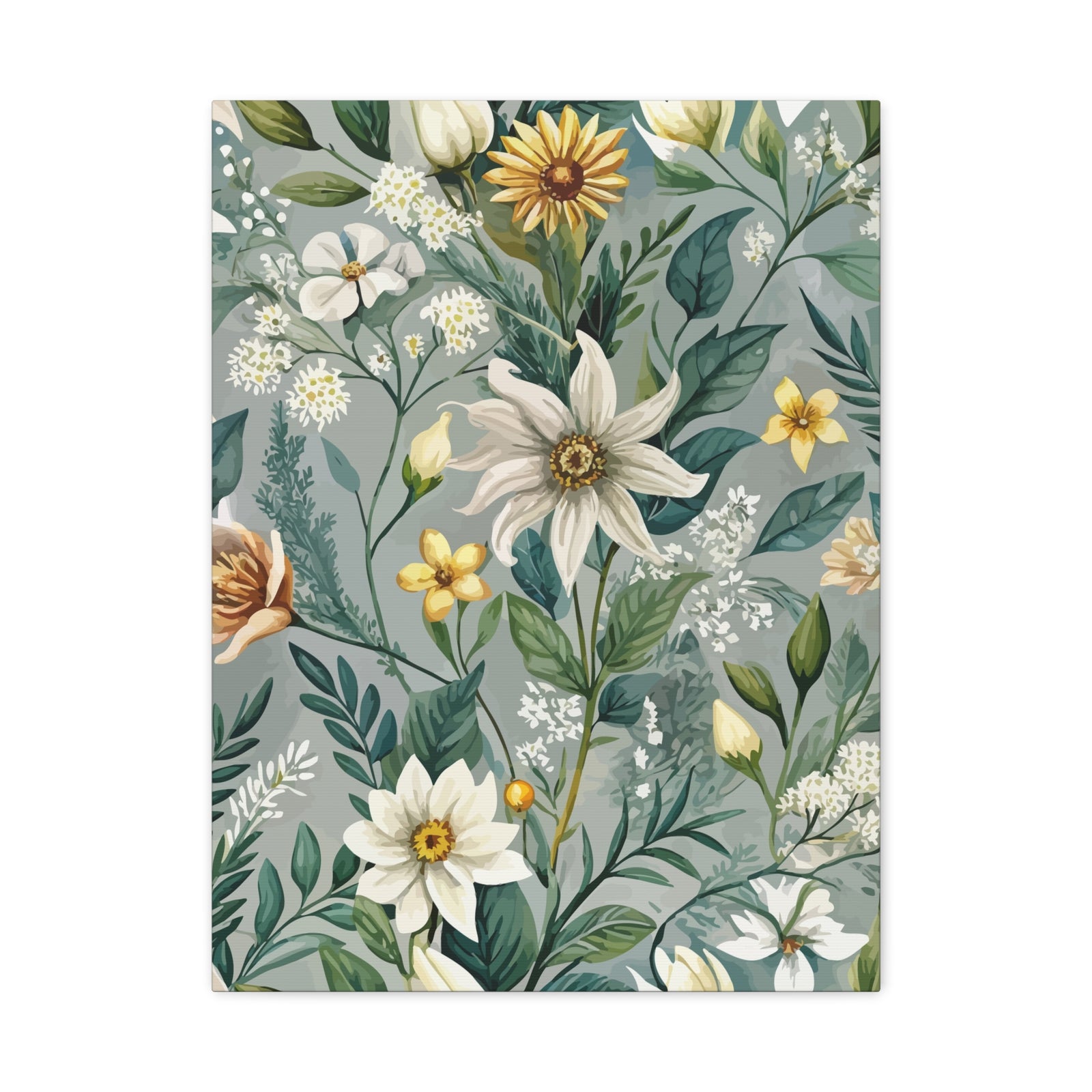 Folk Floral Pattern, Alpine Inspired 03 - 18 in x 24 in Matte Canvas, Stretched, 1.25 in