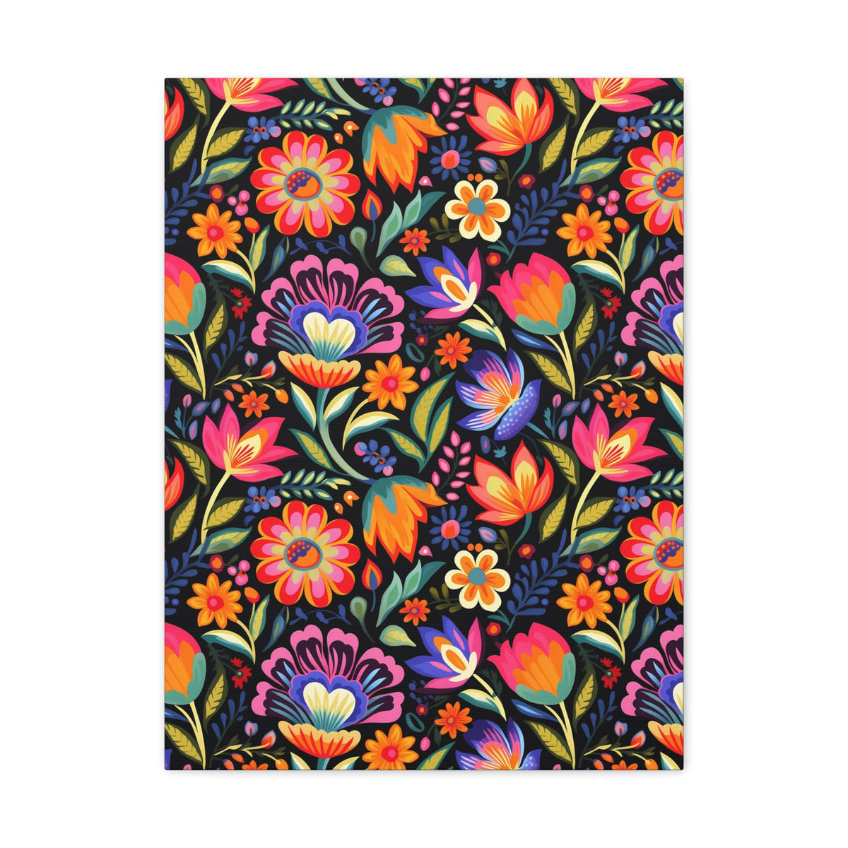 Mexican Floral Fiesta Pattern 052 - 18 in x 24 in Matte Canvas, Stretched, 1.25 in