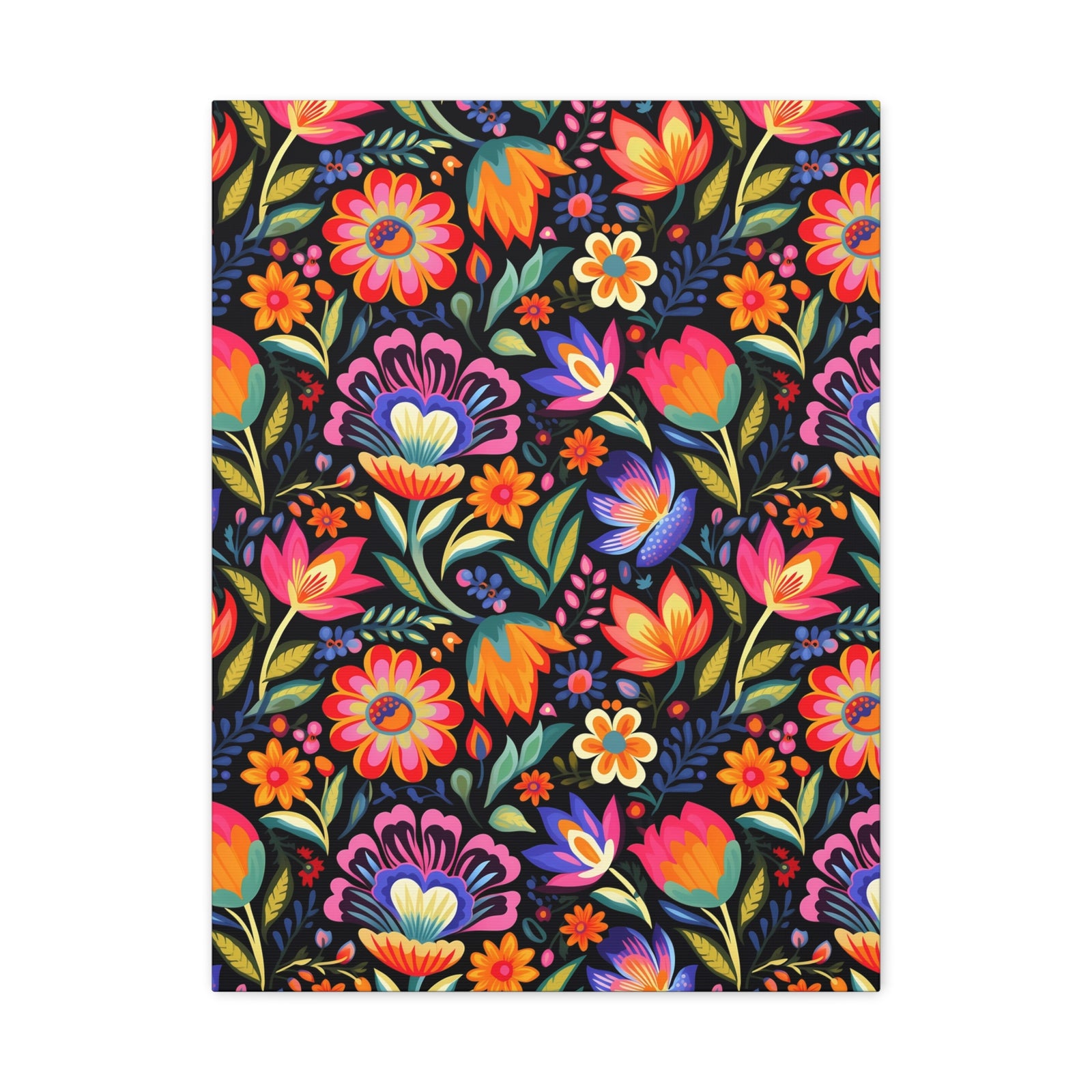 Mexican Floral Fiesta Pattern 052 - 18 in x 24 in Matte Canvas, Stretched, 1.25 in