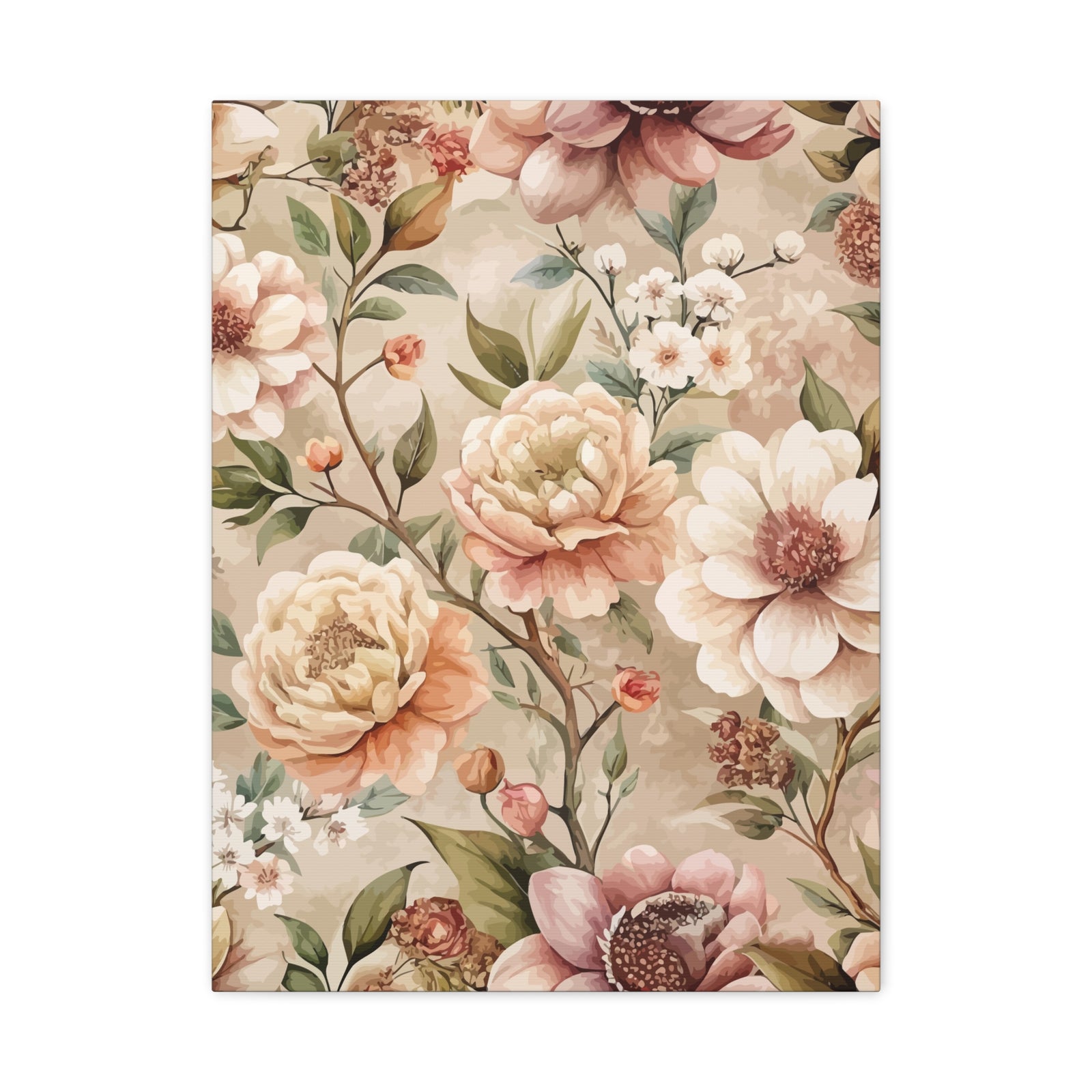 Folk Floral Pattern, Japanese Inspired 03 - 18 in x 24 in Matte Canvas, Stretched, 1.25 in