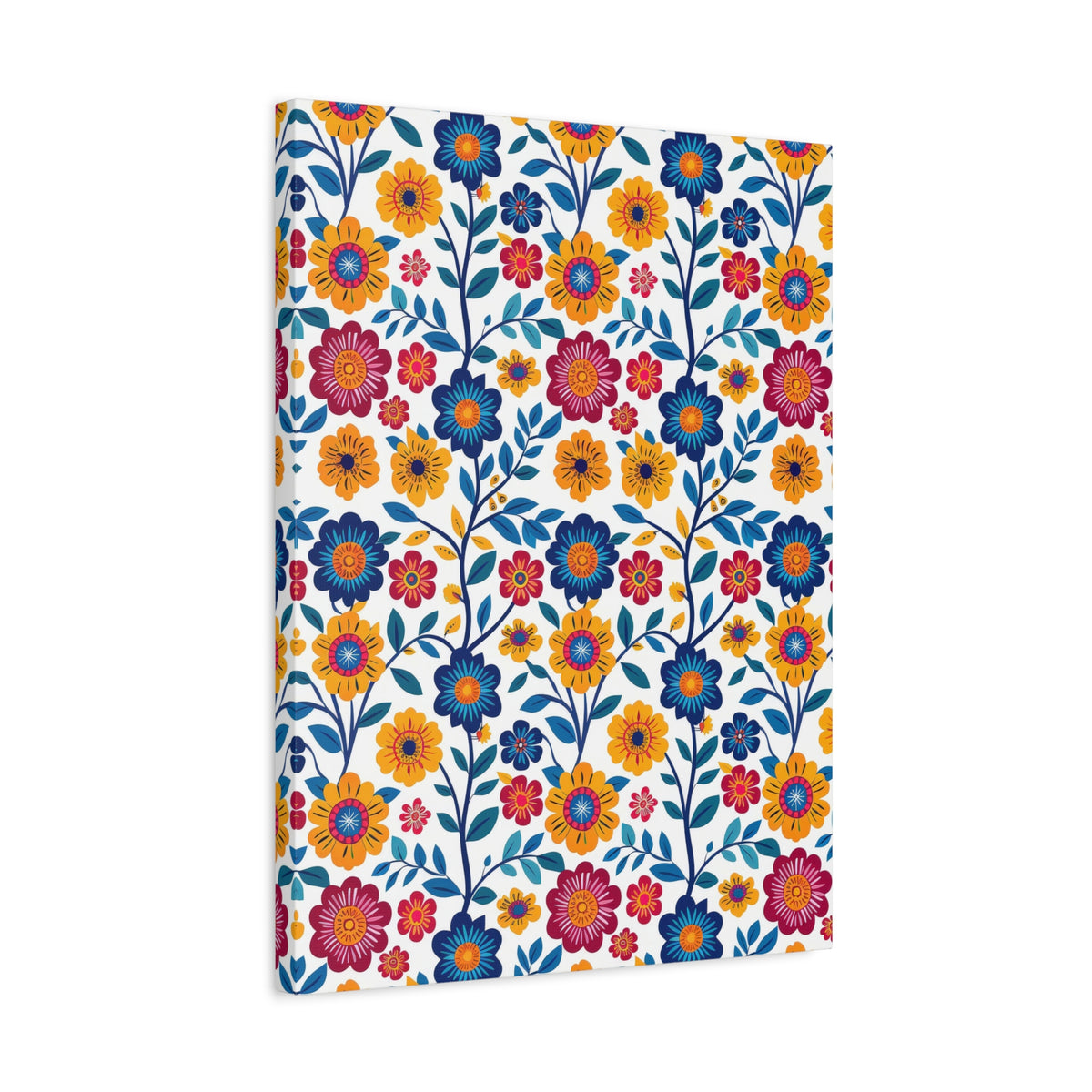 Mexican Floral Fiesta Pattern 002 - 18 in x 24 in Matte Canvas, Stretched, 1.25 in