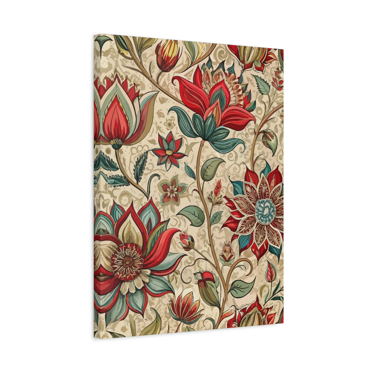 Folk Floral Pattern, Indian Inspired 09 - 18 in x 24 in Matte Canvas, Stretched, 1.25 in