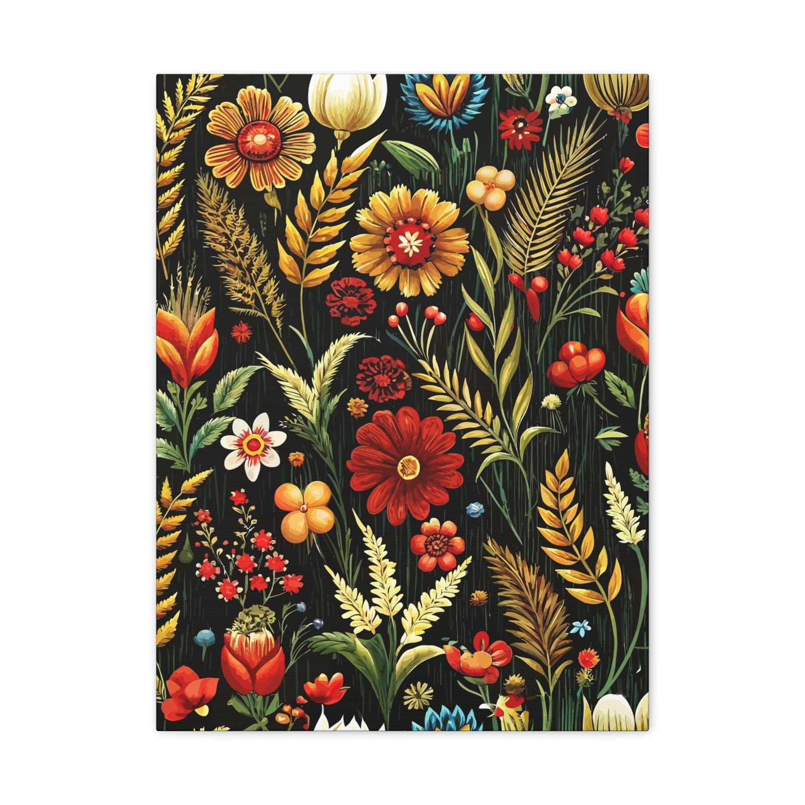 Folk Floral Pattern, Balkan Inspired 01 - 18 in x 24 in Matte Canvas, Stretched, 1.25 in