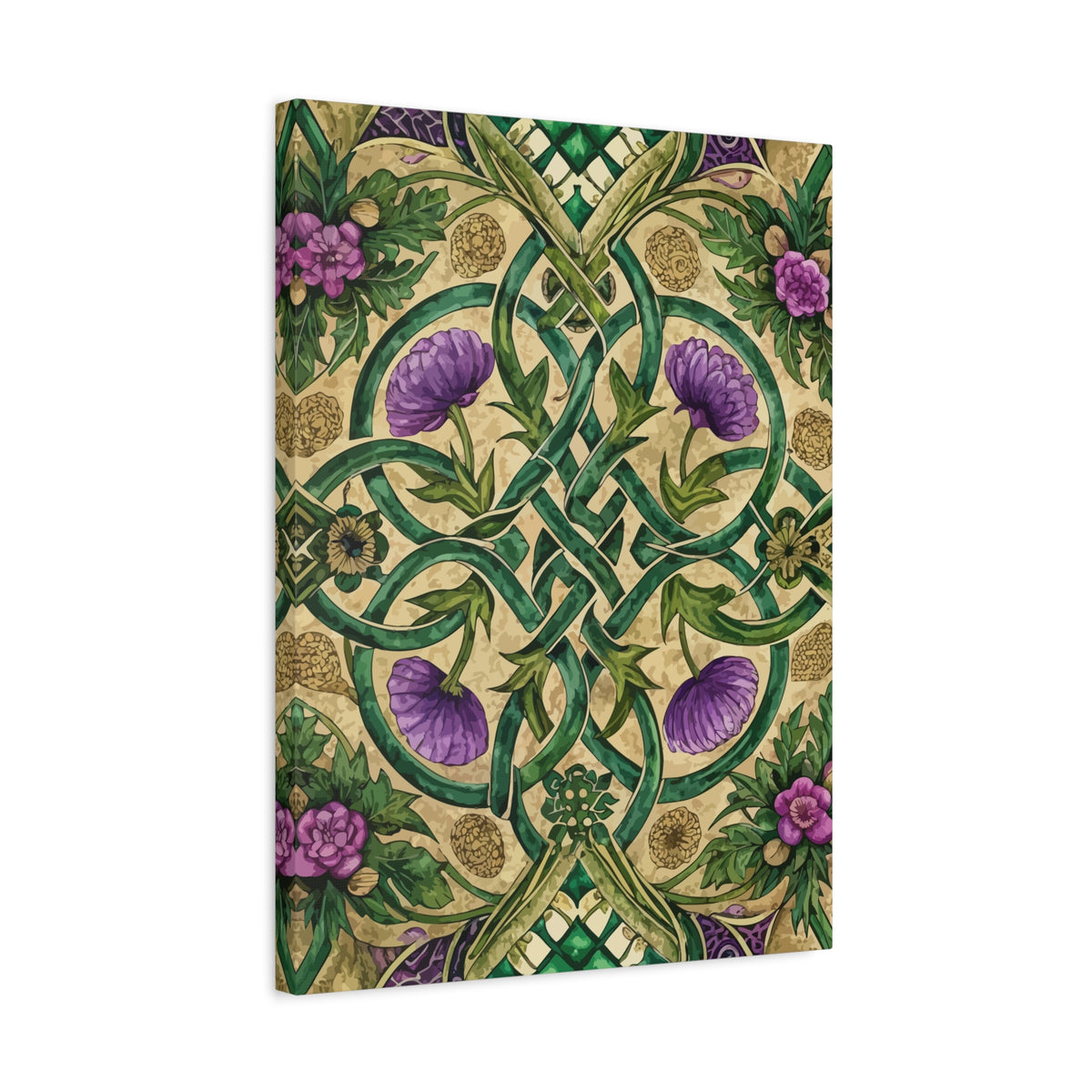 Folk Floral Pattern, Celtic Inspired 04 - 18 in x 24 in Matte Canvas, Stretched, 1.25 in