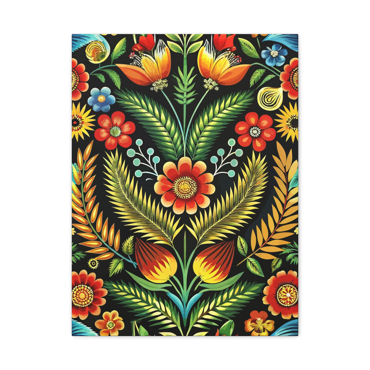 Folk Floral Pattern, Polish Inspired 01 - 18 in x 24 in Matte Canvas, Stretched, 1.25 in