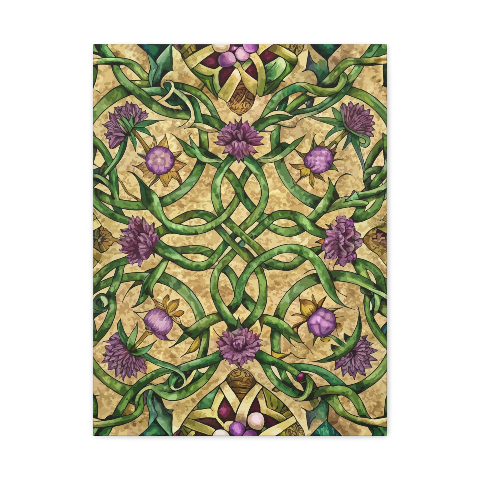 Folk Floral Pattern, Celtic Inspired 05 - 18 in x 24 in Matte Canvas, Stretched, 1.25 in