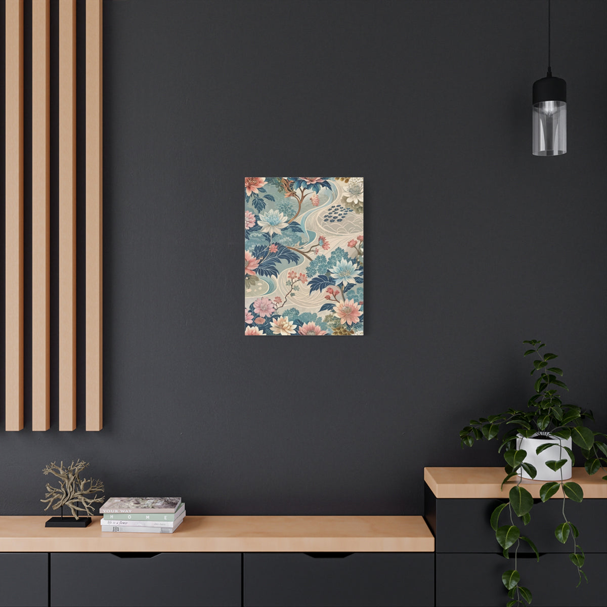 Folk Floral Pattern, Japanese Inspired 05 - 18 in x 24 in Matte Canvas, Stretched, 1.25 in