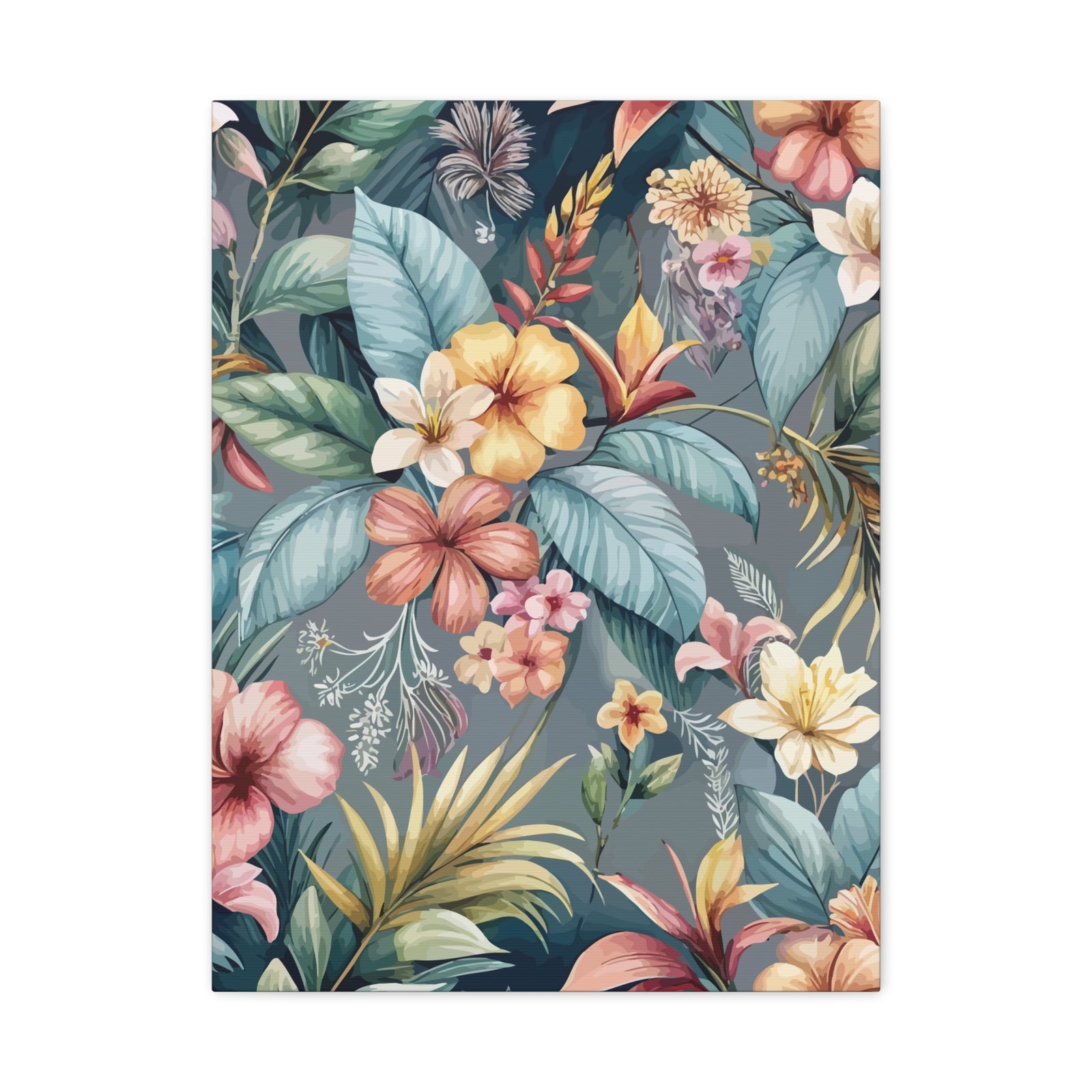 Folk Floral Pattern, Balinese Inspired 08 - 18 in x 24 in Matte Canvas, Stretched, 1.25 in