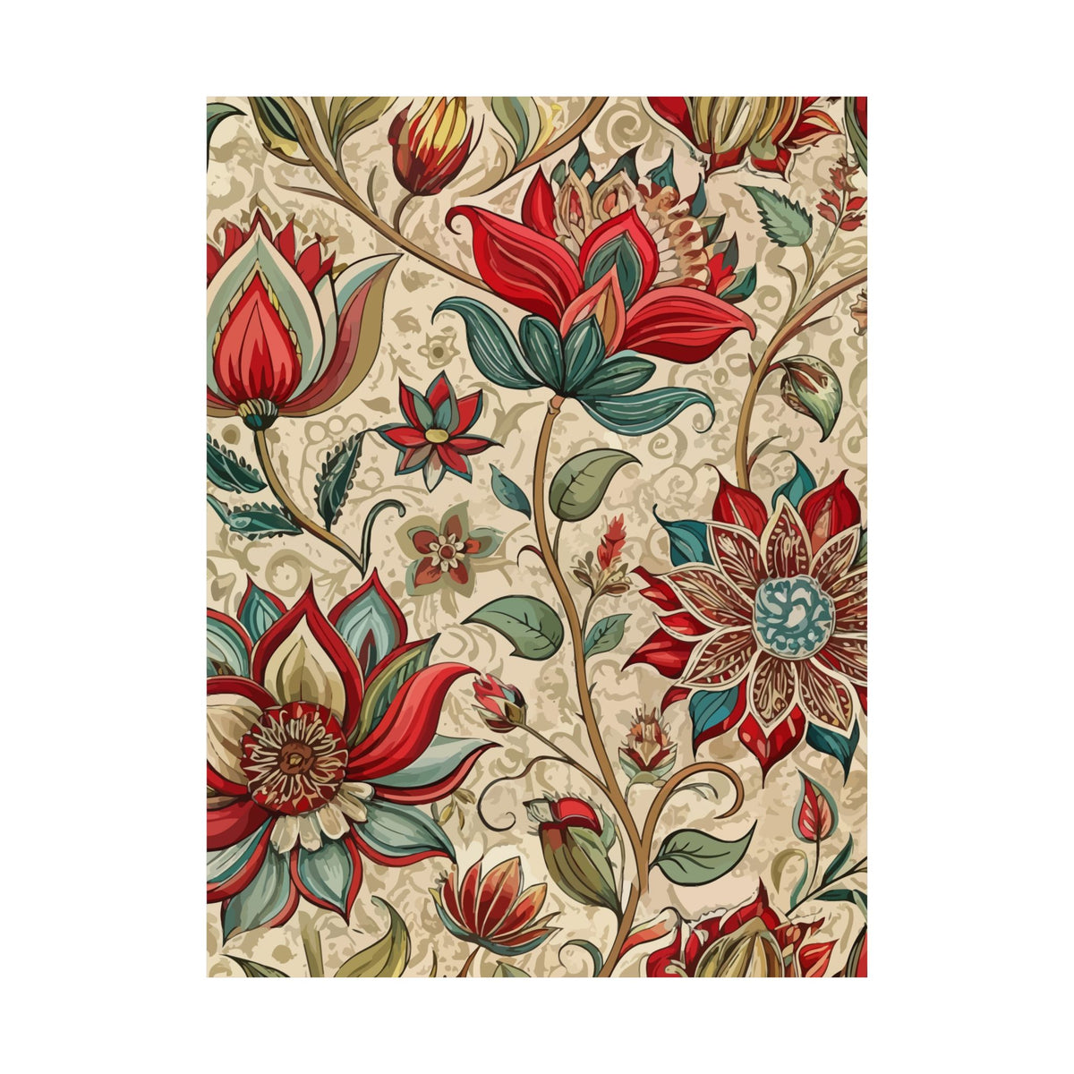 Folk Floral Pattern, Indian Inspired 09 - 18 in x 24 in Matte Poster