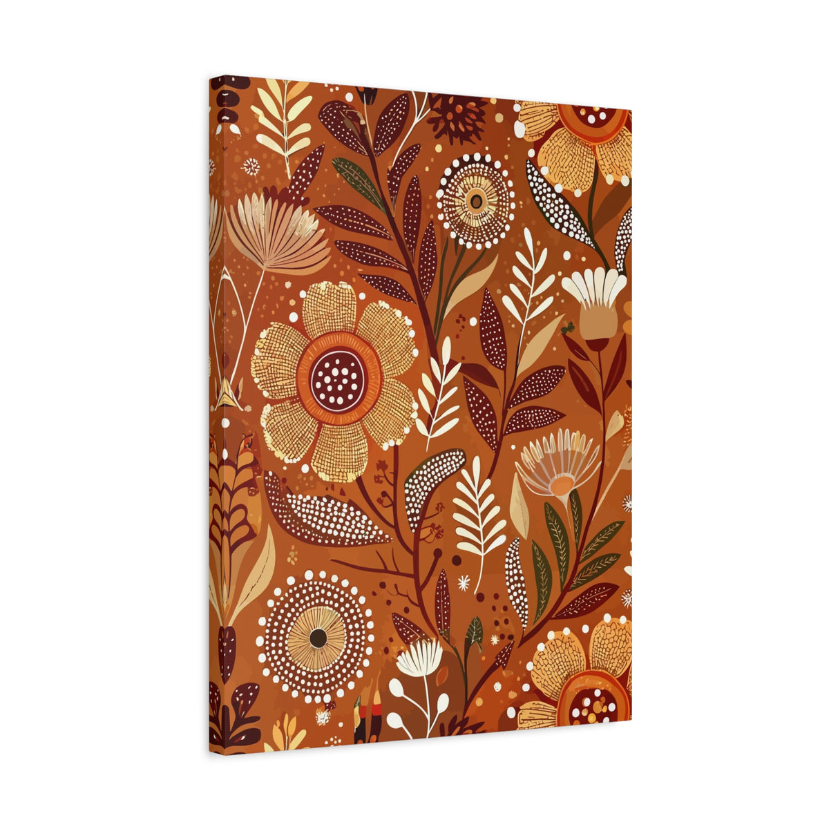 Folk Floral Pattern, Aboriginal Inspired 01 - 18 in x 24 in Matte Canvas, Stretched, 1.25 in
