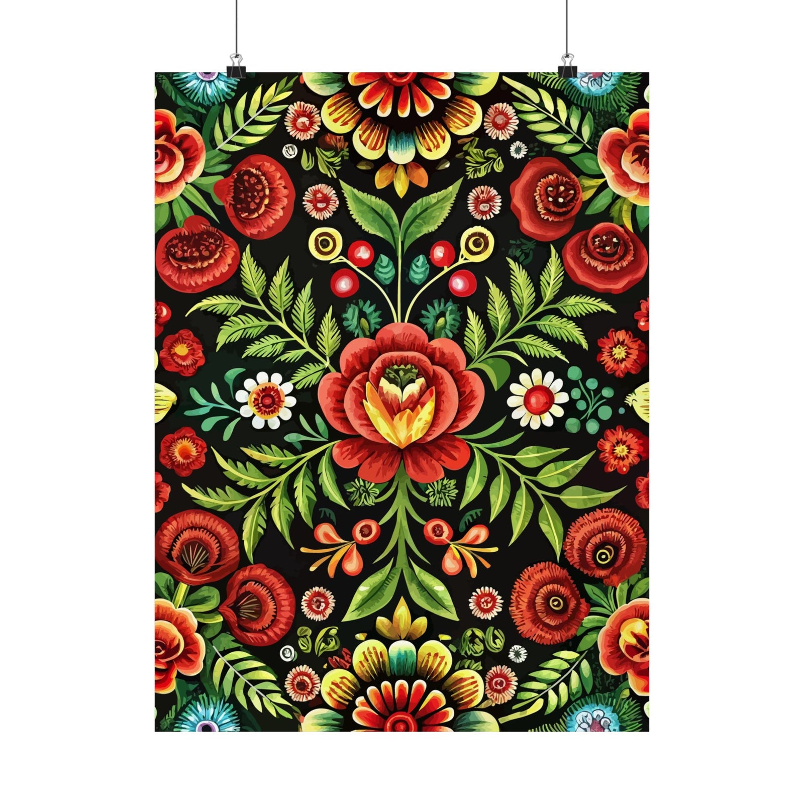 Folk Floral Pattern, Hungarian Inspired 03 - 18 in x 24 in Matte Poster