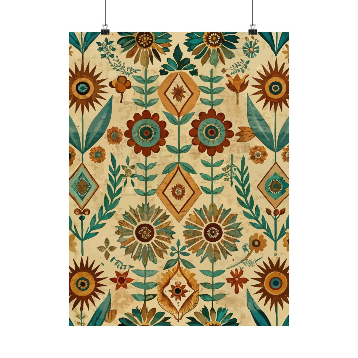 Folk Floral Pattern, Native American Inspired 02 - 18 in x 24 in Matte Poster