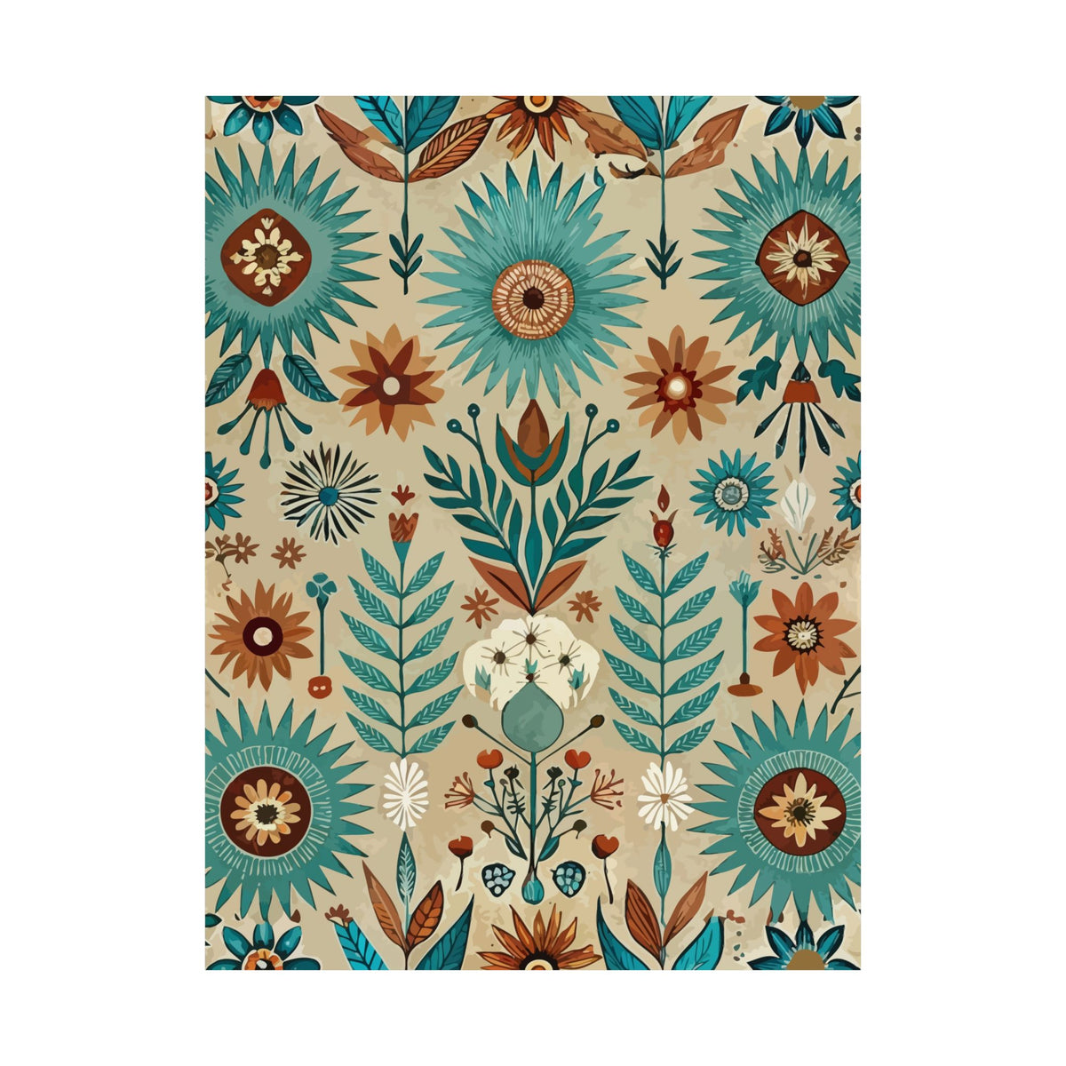 Folk Floral Pattern, Native American Inspired 01 - 18 in x 24 in Matte Poster