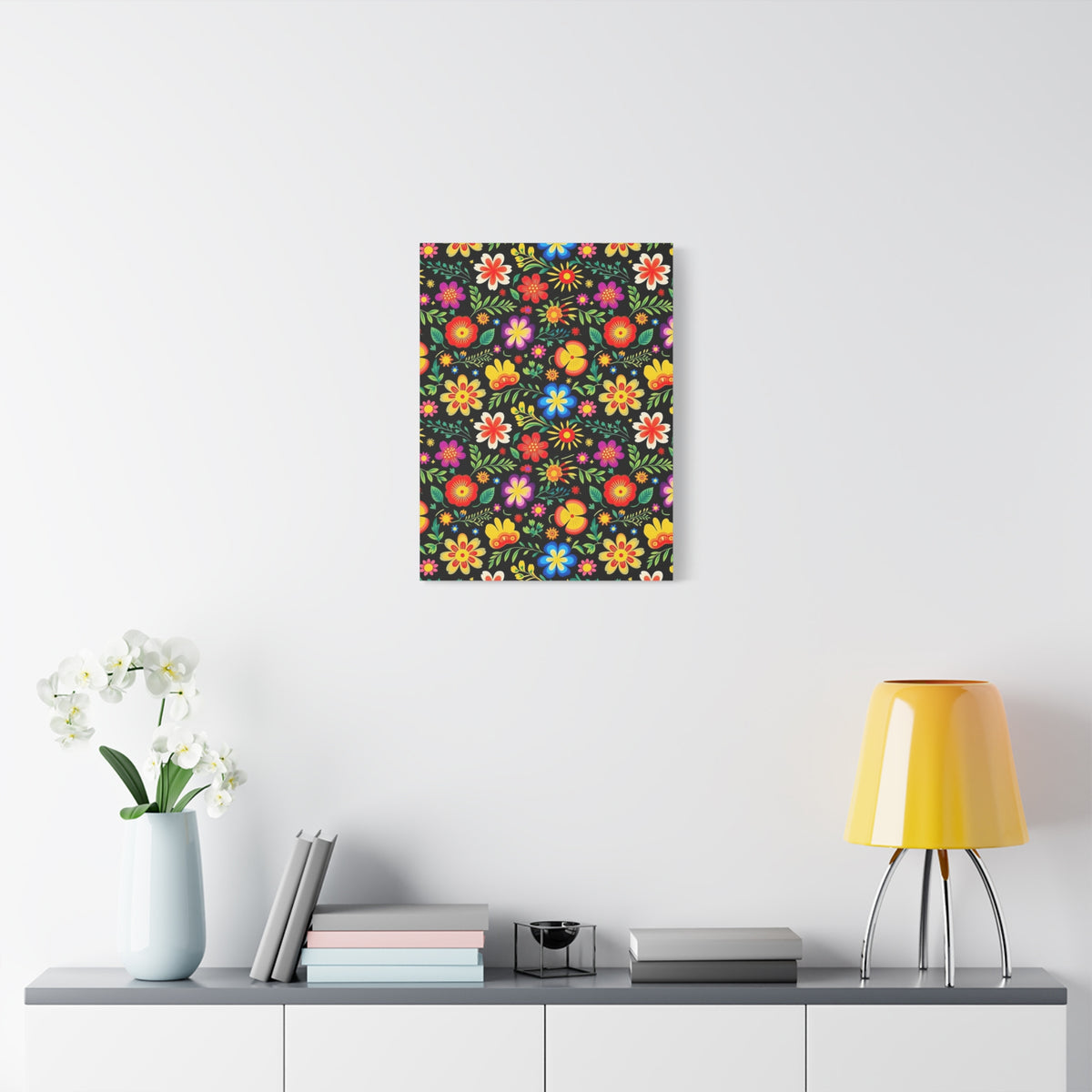 Mexican Floral Fiesta Pattern 032 - 18 in x 24 in Matte Canvas, Stretched, 1.25 in