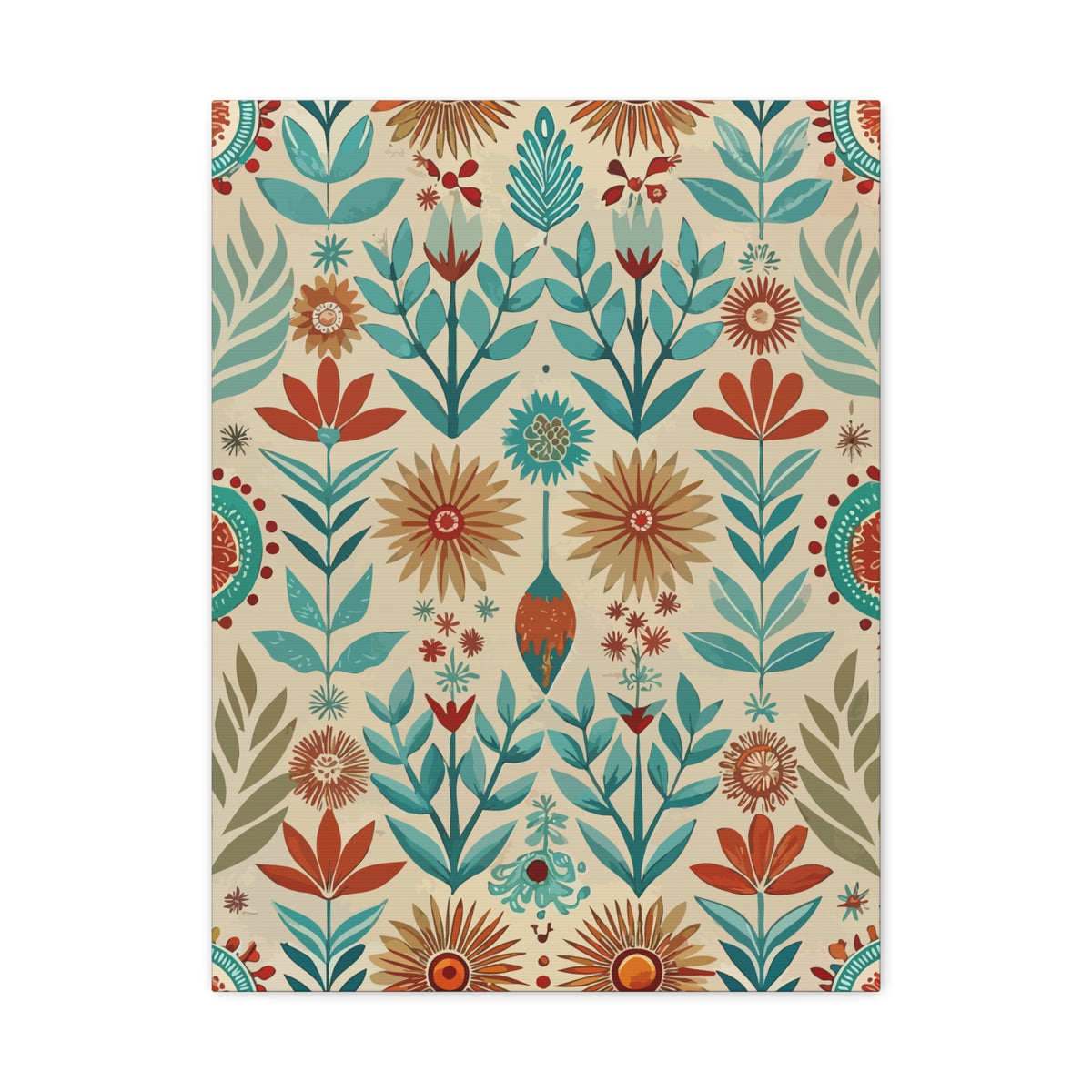Folk Floral Pattern, Native American Inspired 04 - 18 in x 24 in Matte Canvas, Stretched, 1.25 in