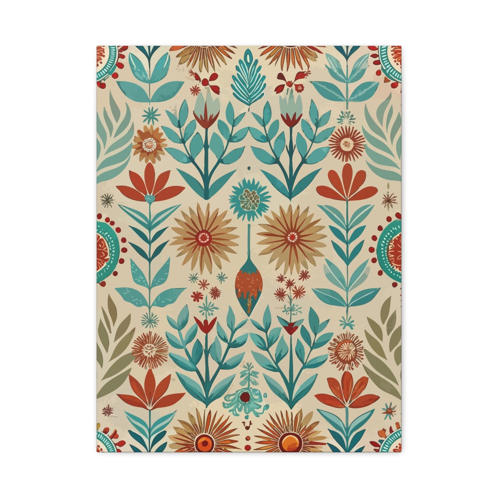 Folk Floral Pattern, Native American Inspired 04 - 18 in x 24 in Matte Canvas, Stretched, 1.25 in
