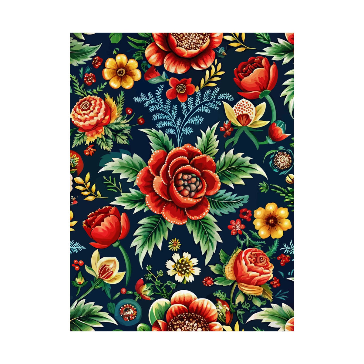 Folk Floral Pattern, Romanian Inspired 01 - 18 in x 24 in Matte Poster