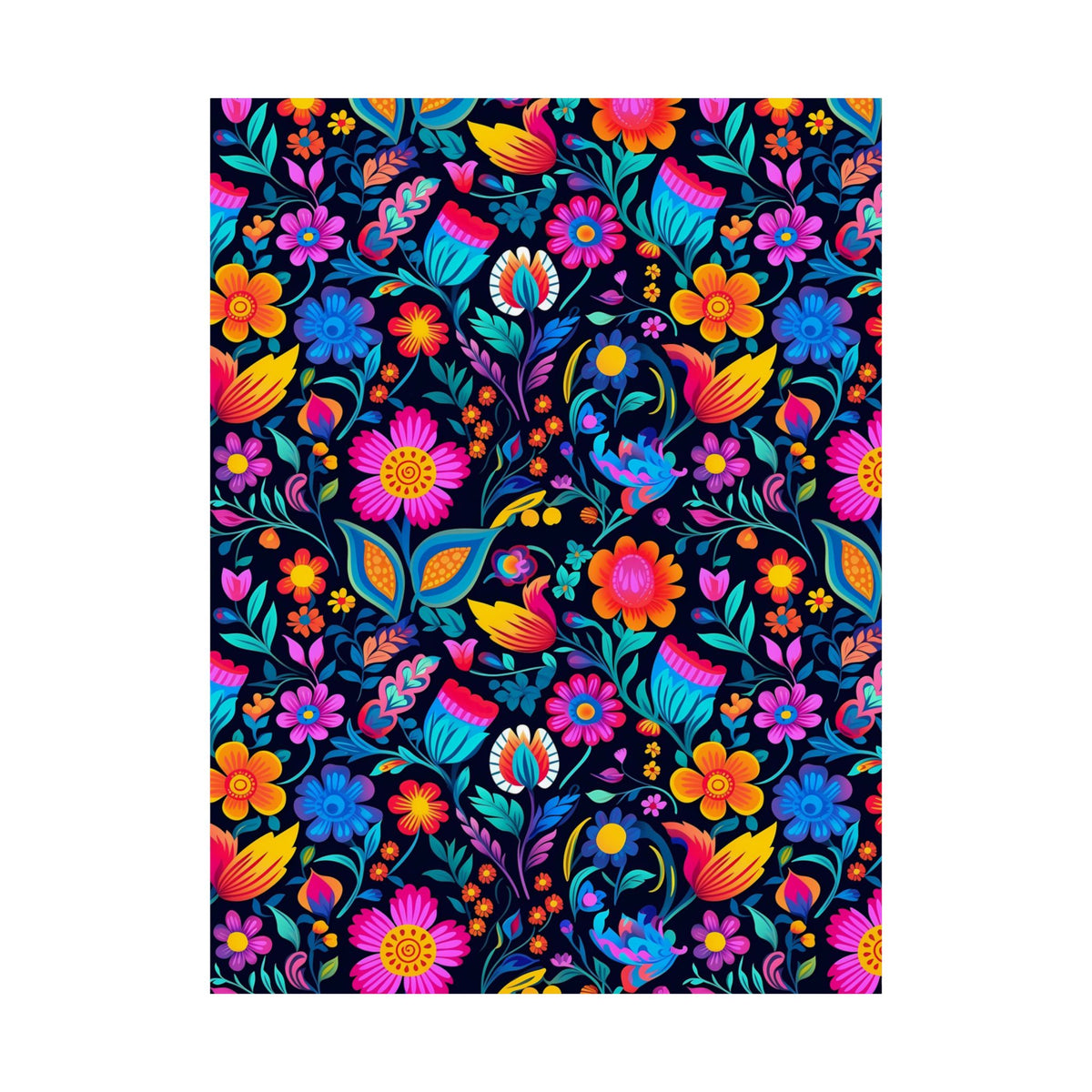 Mexican Floral Fiesta Pattern 049 - 18 in x 24 in Matte Poster
