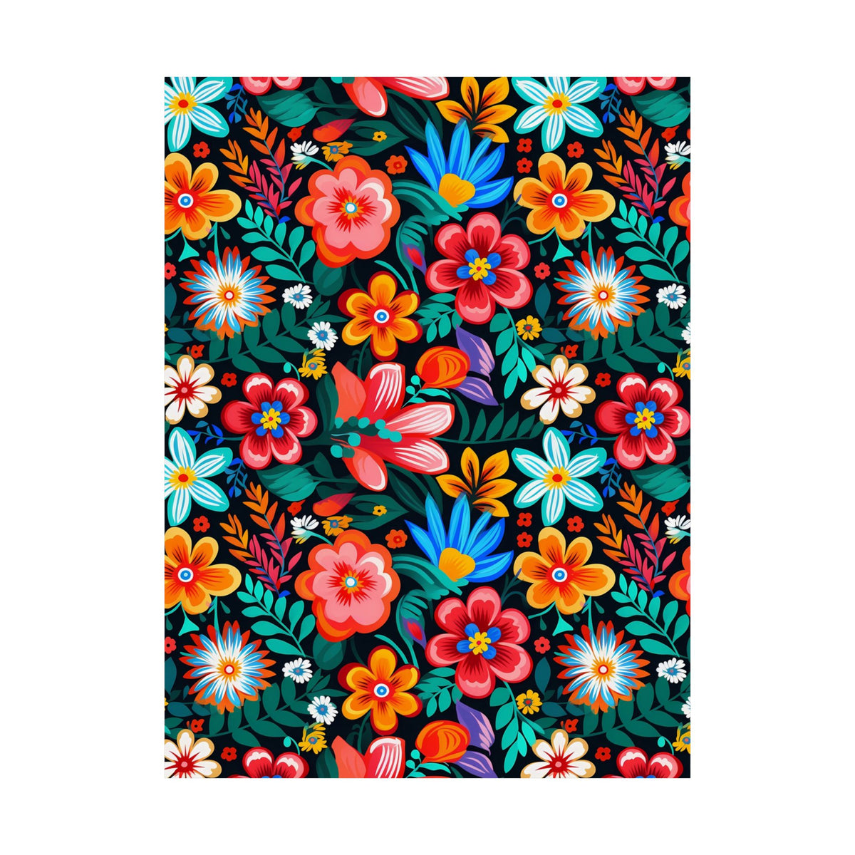 Mexican Floral Fiesta Pattern 054 - 18 in x 24 in Matte Poster