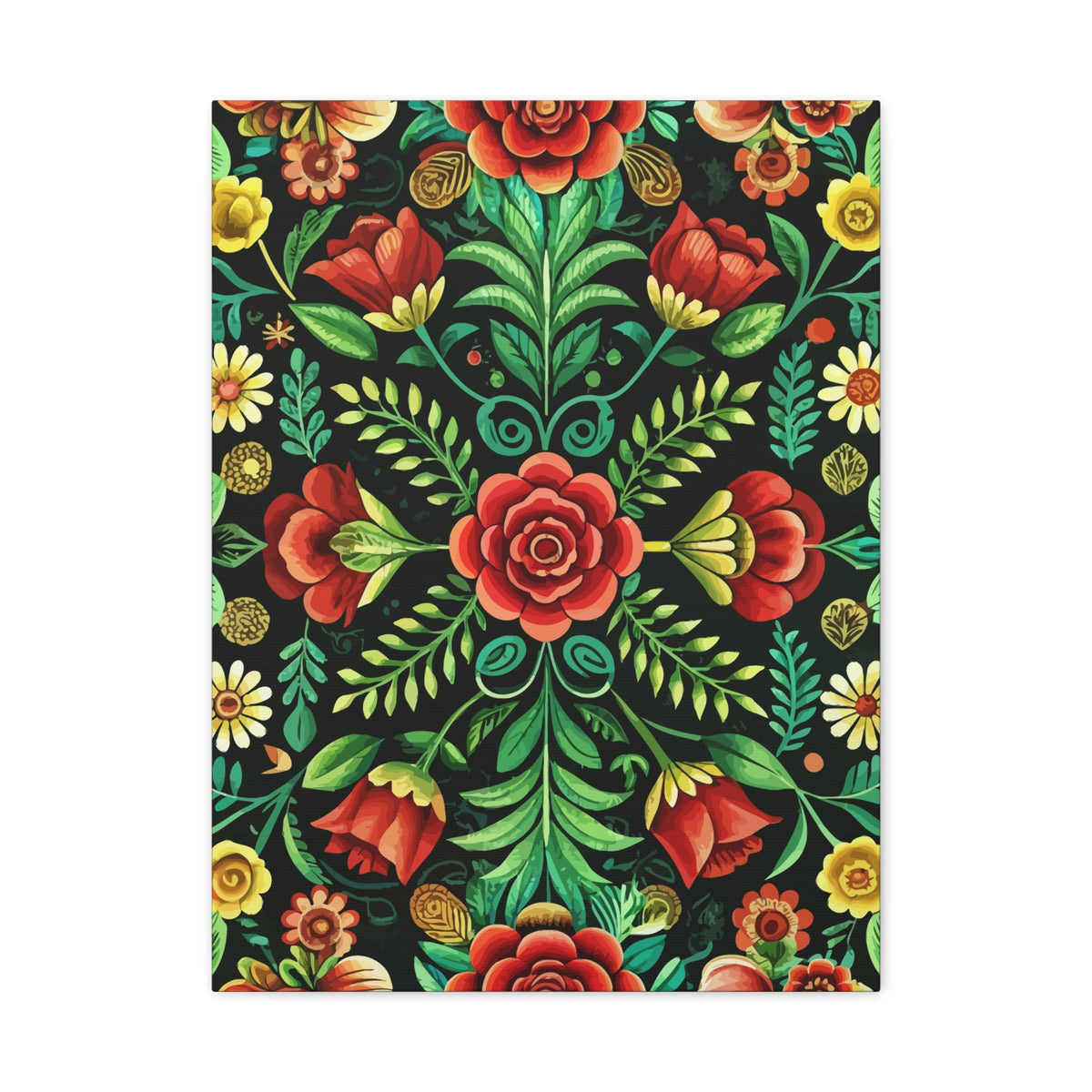 Folk Floral Pattern, Hungarian Inspired 06 - 18 in x 24 in Matte Canvas, Stretched, 1.25 in