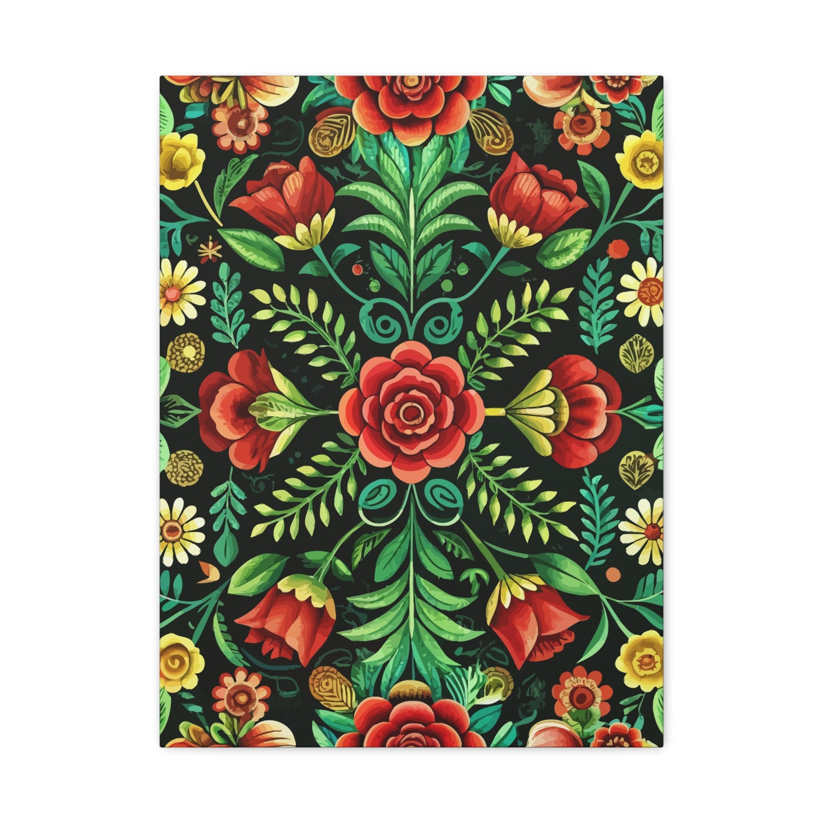Folk Floral Pattern, Hungarian Inspired 06 - 18 in x 24 in Matte Canvas, Stretched, 1.25 in
