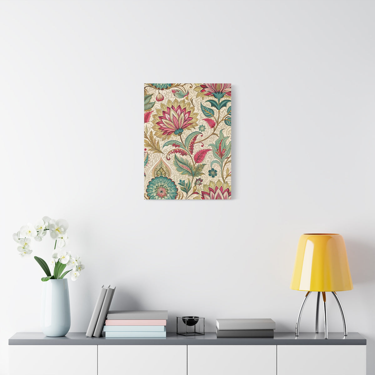 Folk Floral Pattern, Indian Inspired 04 - 18 in x 24 in Matte Canvas, Stretched, 1.25 in
